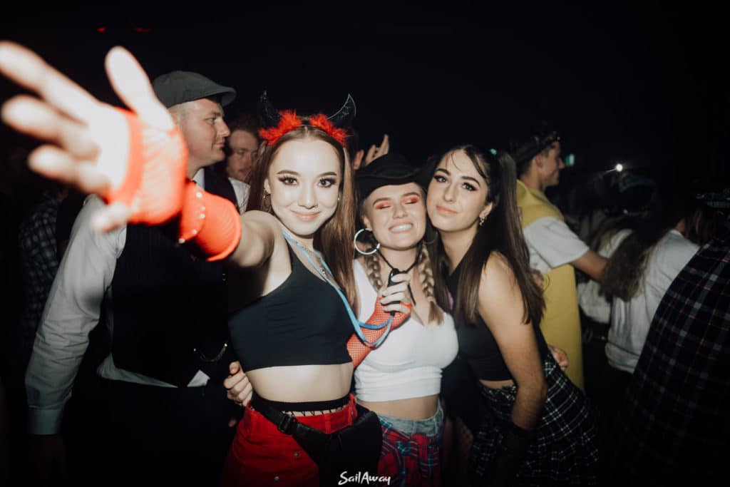three women dressed up for halloween party in auckland